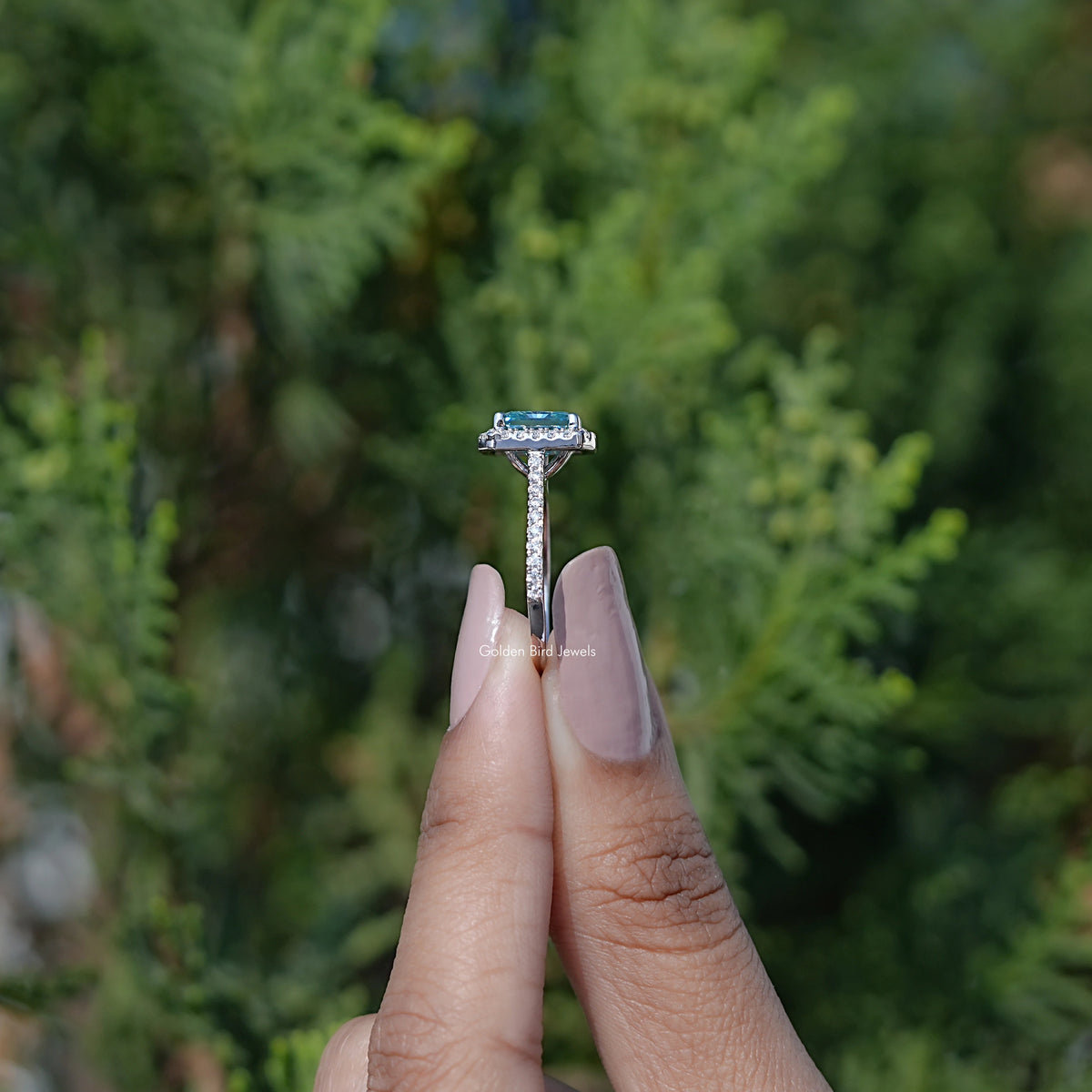 Square Radiant Moissanite Halo Accent Engagement Ring
