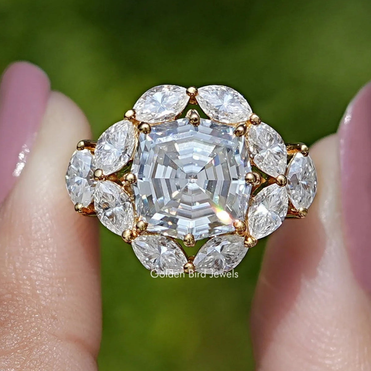 Step Cut Cushion Moissanite Engagement Ring