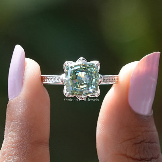 Step Cut Cushion Moissanite Solitaire Ring