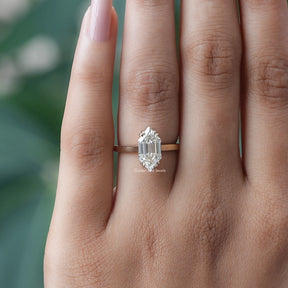 Front View of Step cut marquise Diamond Ring on hand