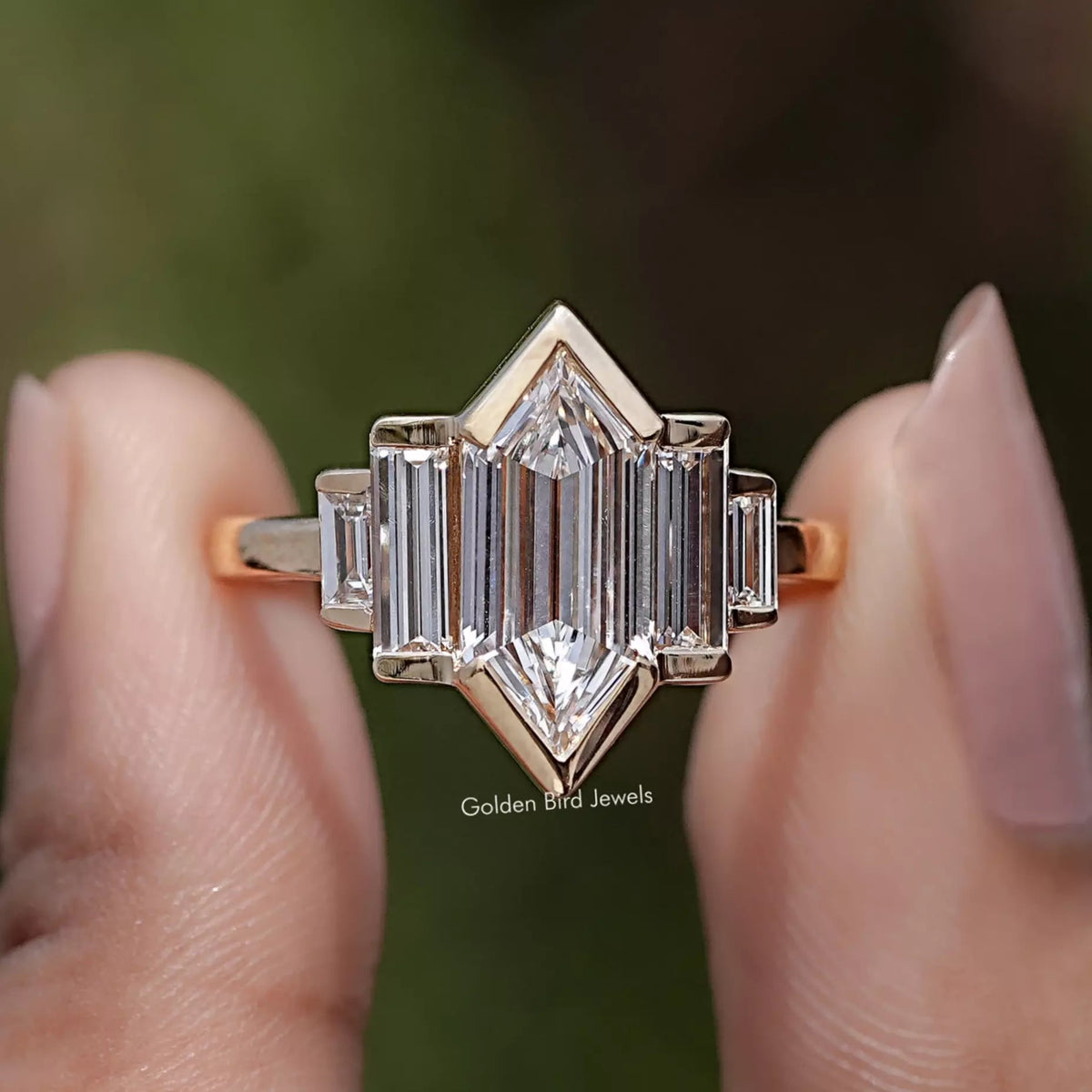 Step Cut Hexagon Lab Grown Diamond Five Stone Ring