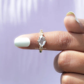 In front View of Step Cut Hidden Halo Marquise Moissanite Ring