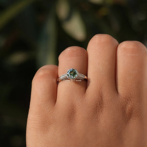 View of Step Cut Octagon Moissanite Ring In finger