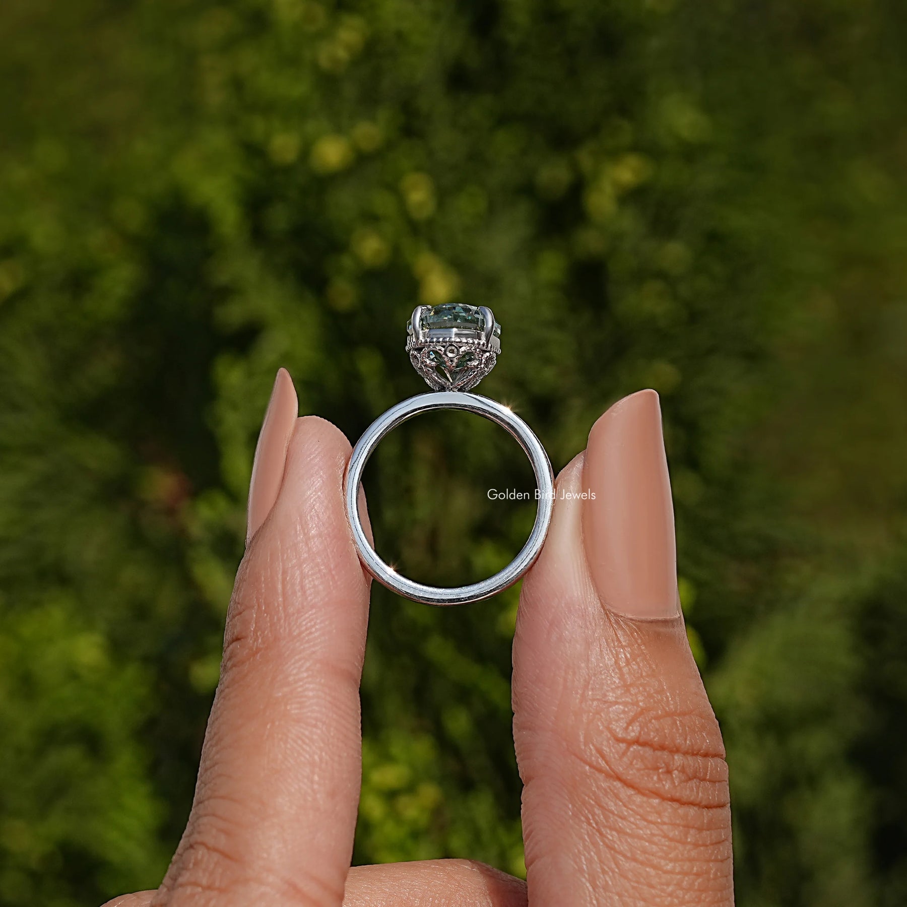 Step Cut Oval Hidden Halo Solitaire Ring