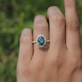 Step Cut Oval Moissanite Halo Accent Ring