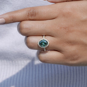Step Cut Oval Moissanite Halo Accent Ring