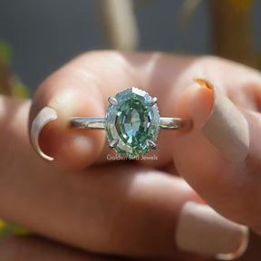 [Blue Step Cut Oval Moissanite Ring]-[Golden Bird Jewels]