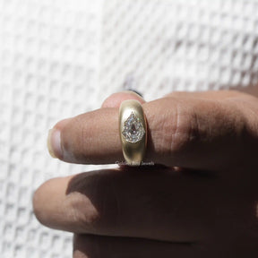 Colorless Step Cut Pear Vintage Moissanite Men's Ring