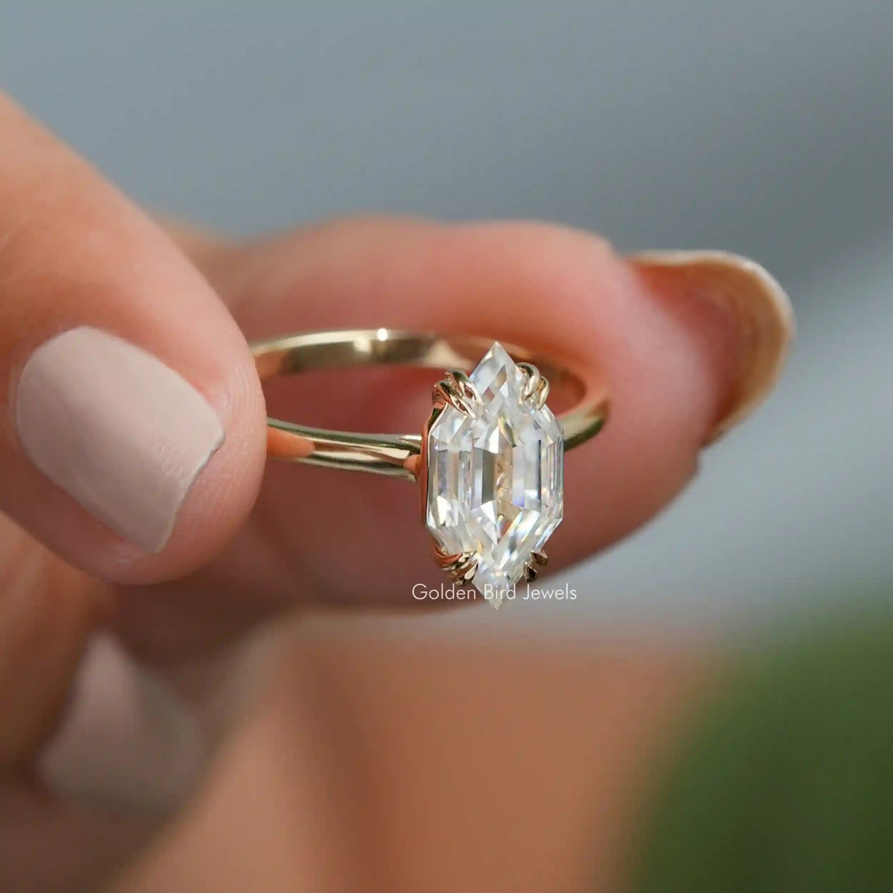 [Step Cut Dutch Marquise Moissanite Ring With VVS Clarity Moissnite]-[Golden Bird Jewels]