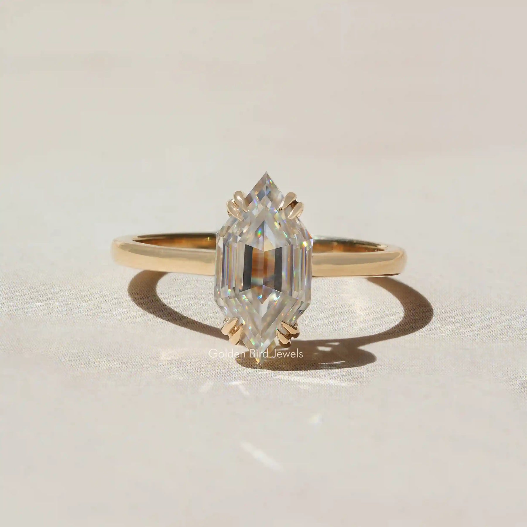 [Step Cut Dutch Marquise Moissanite Ring Set In Double Prongs]-[Golden Bird Jewels]