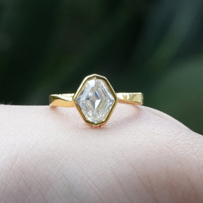 [Bezel set step cut moval engagement ring]-[Golden Bird Jewels]