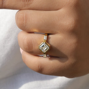 Detailed View of Asscher Cut Lab Diamond Three Stone Ring In White Gold