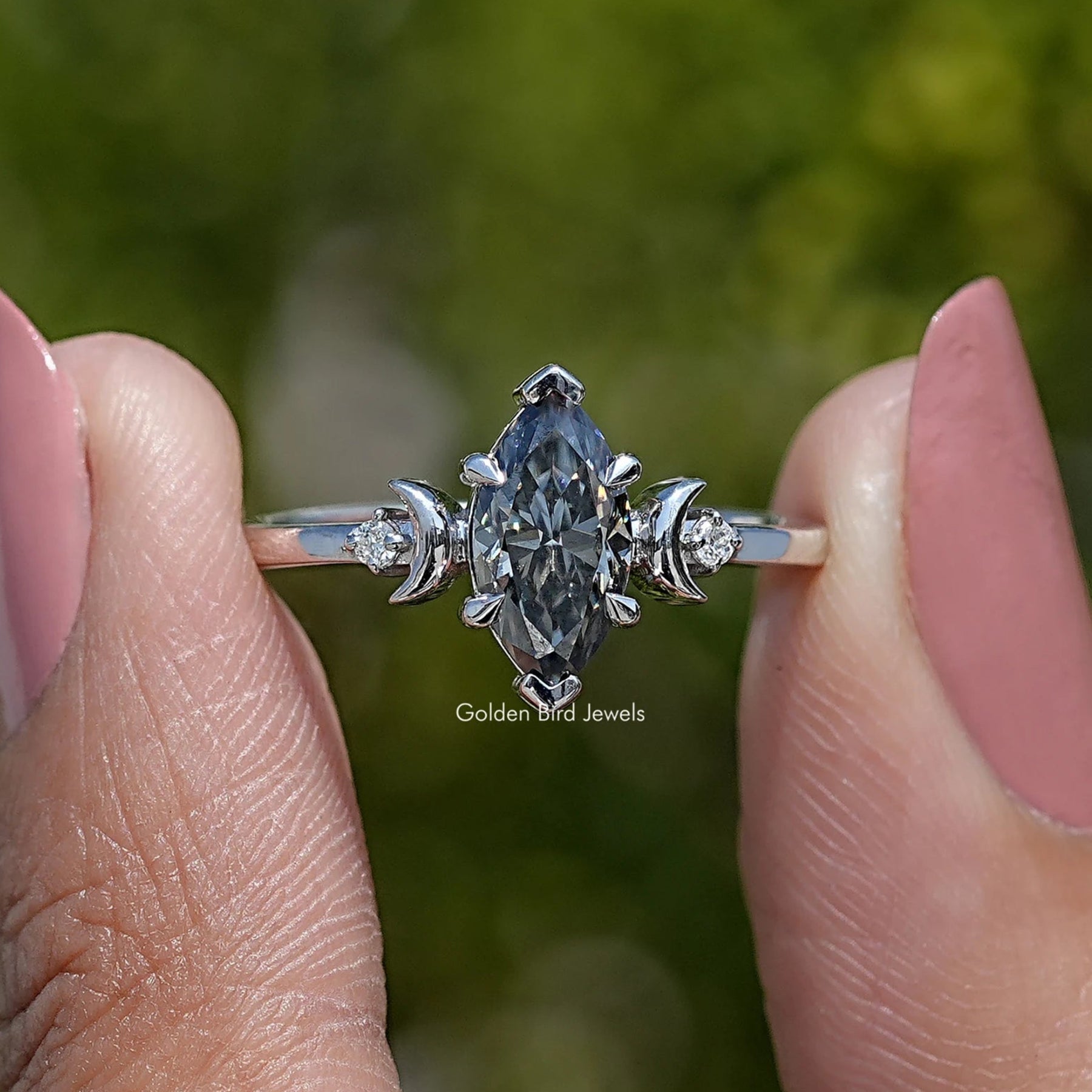 Three Stone Marquise Cut Moissanite Ring