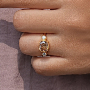 Three Stone Old Mine Cushion Cut Solitaire Engagement Ring