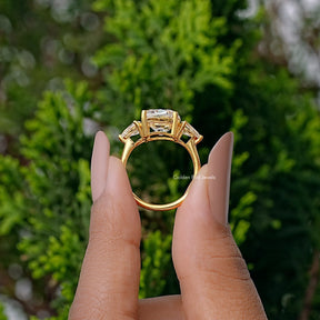 Three Stone Old Mine Cushion Cut Moissanite Ring