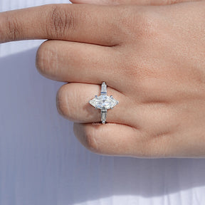 Three Stone Old Mine Marquise Moissanite Ring
