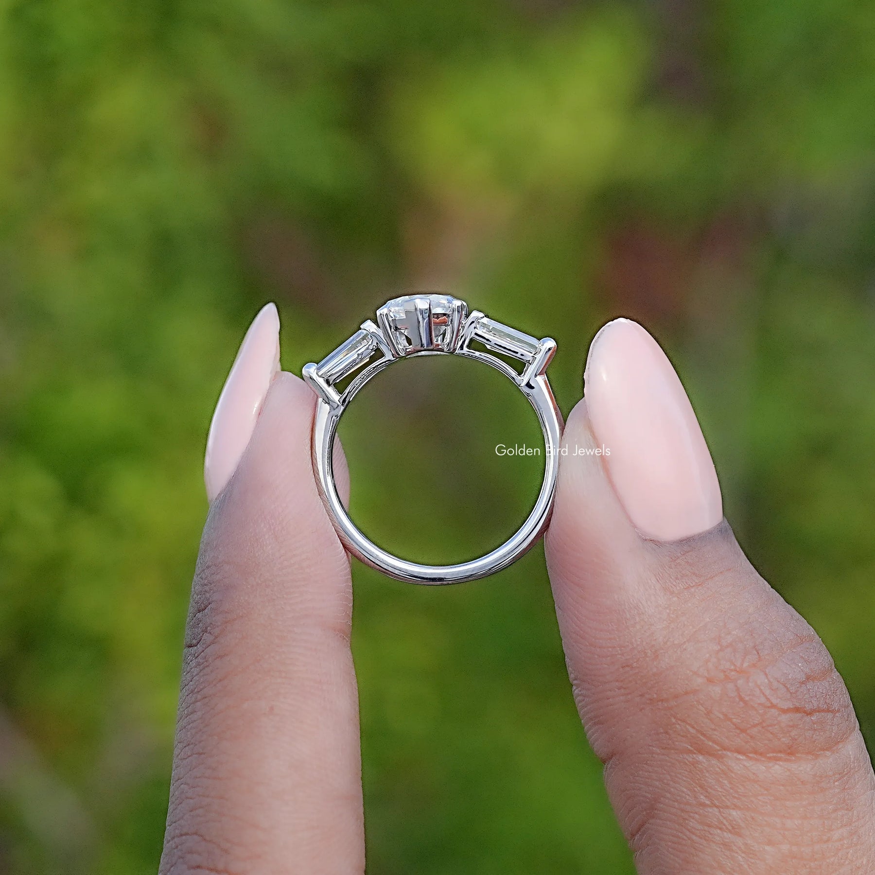 Three Stone Old Mine Marquise Moissanite Ring