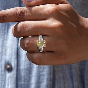 View of Radiant Cut Yellow Moissanite Ring In finger