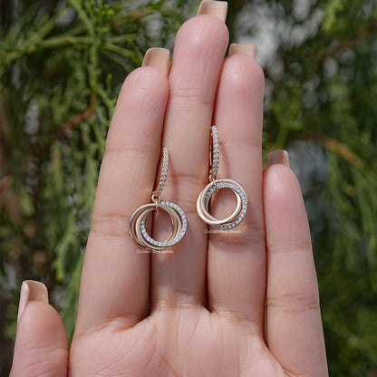 Round Cut Lab Diamond Clip On Dangle Drop Earrings