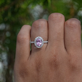 Close-Up View of Pink Tourmaline Oval Cut Gemstone Ring In White Gold