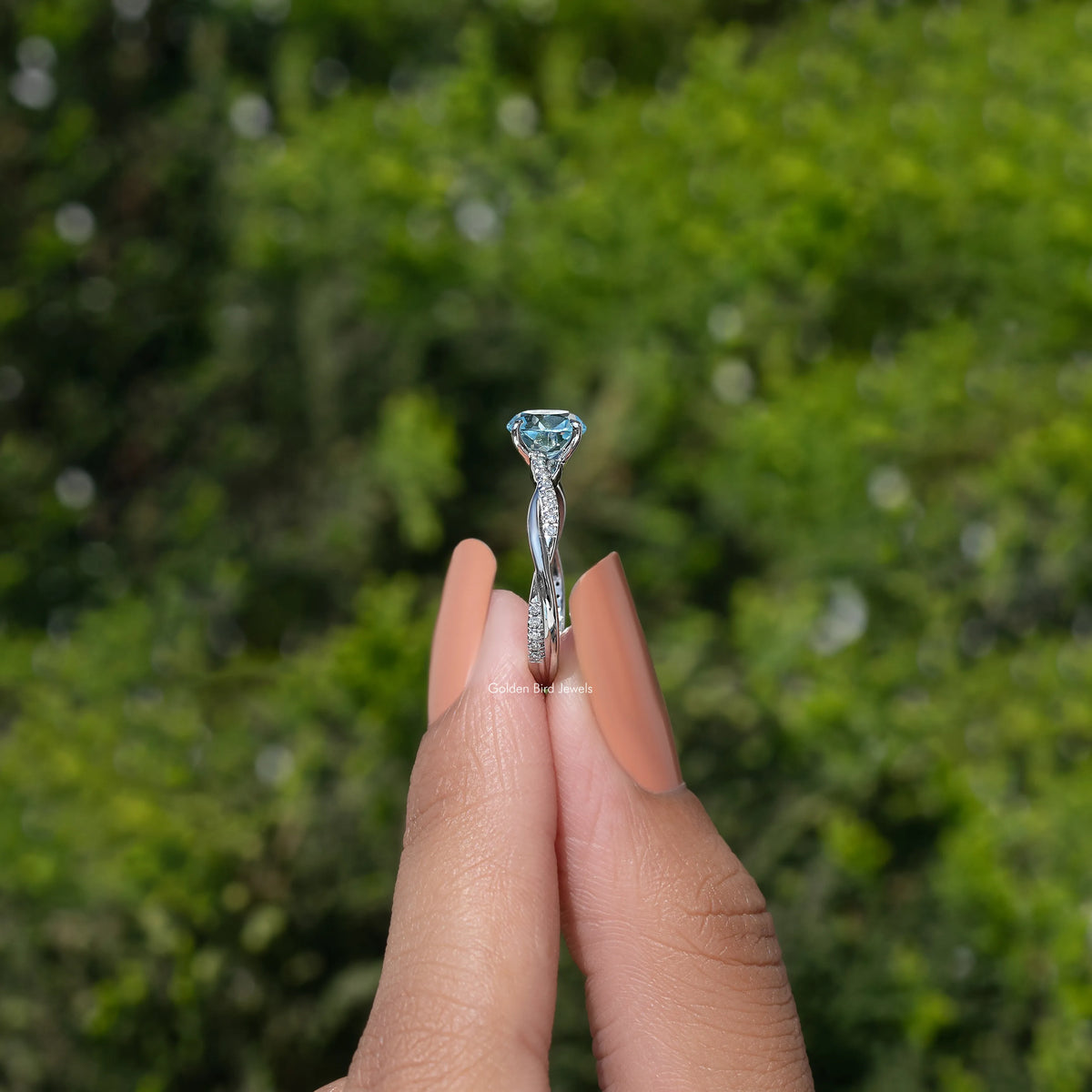 Aquamarine Round Cut Gemstone Ring