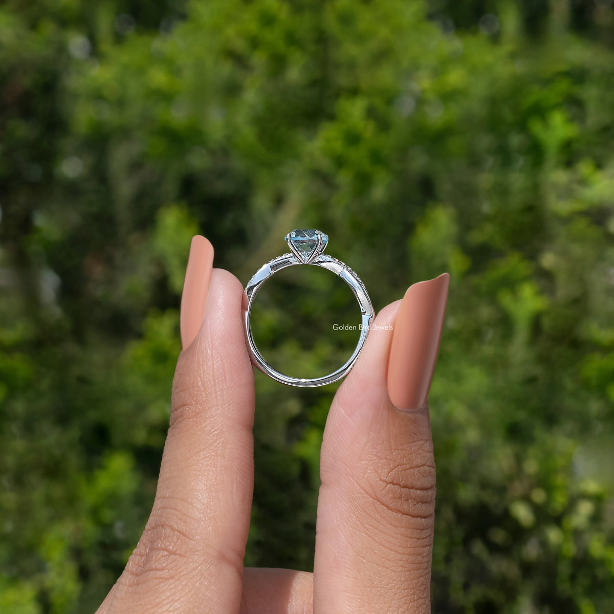 Aquamarine Round Cut Gemstone Ring