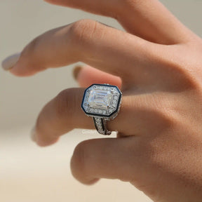 [Emerald Cut Moissanite Vintage Style Engagement Ring]-[Golden Bird Jewels]