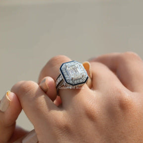 [Prongs Set Moissanite Emerald Cut Engagement Ring]-[Golden Bird Jewels]