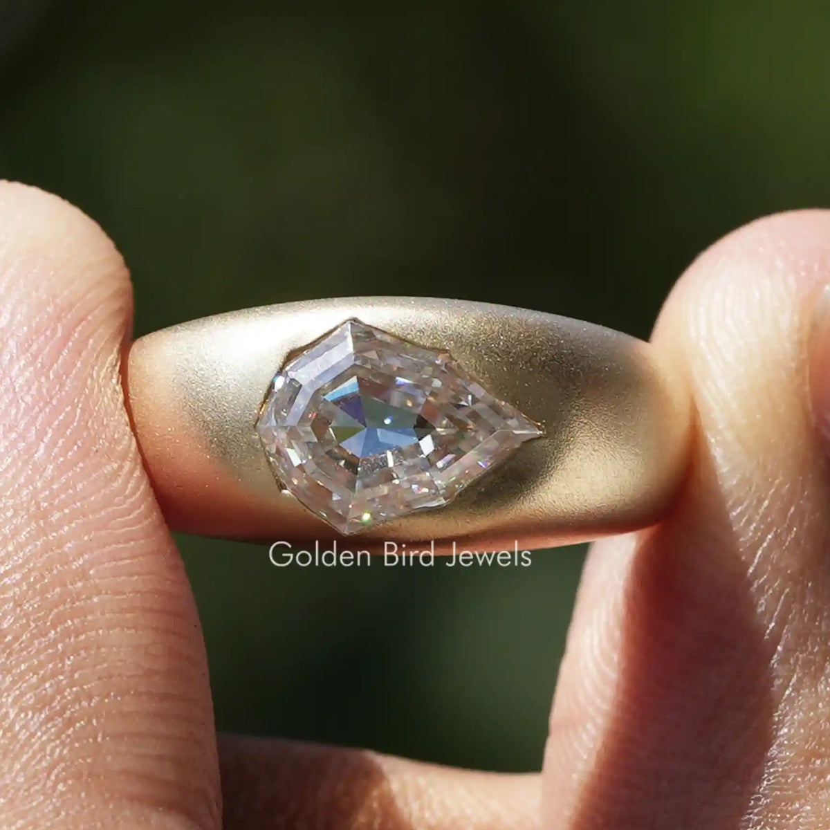 Colorless Step Cut Pear Vintage Moissanite Men's Ring