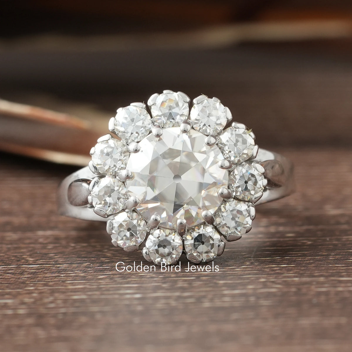 Old European Round Cut Floral Style Moissanite Ring