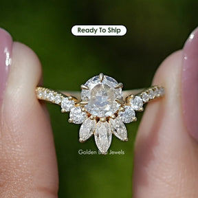 Rose Cut Round Moissanite Curved Engagement Ring