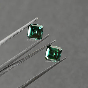 Moissanite Asscher Cut Loose Stone in dark green color 