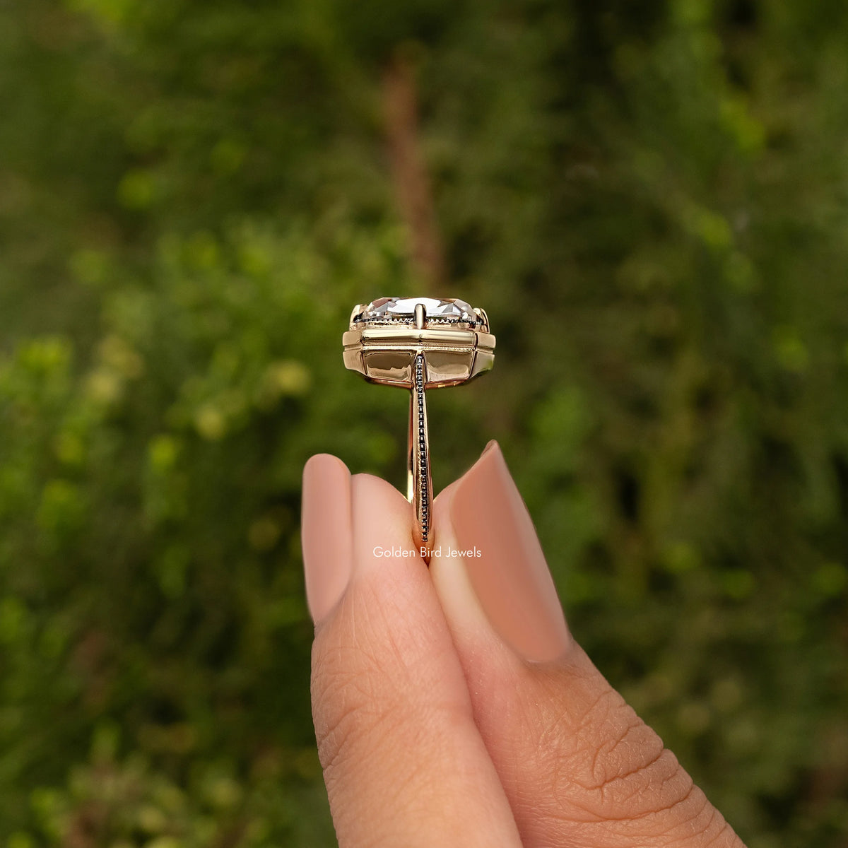Vintage Old Mine Cushion Cut Bezel Set Engagement Ring