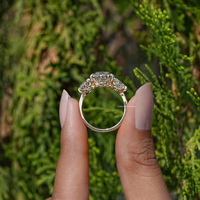 Square Old Mine Cushion Diamond Three Stone Ring