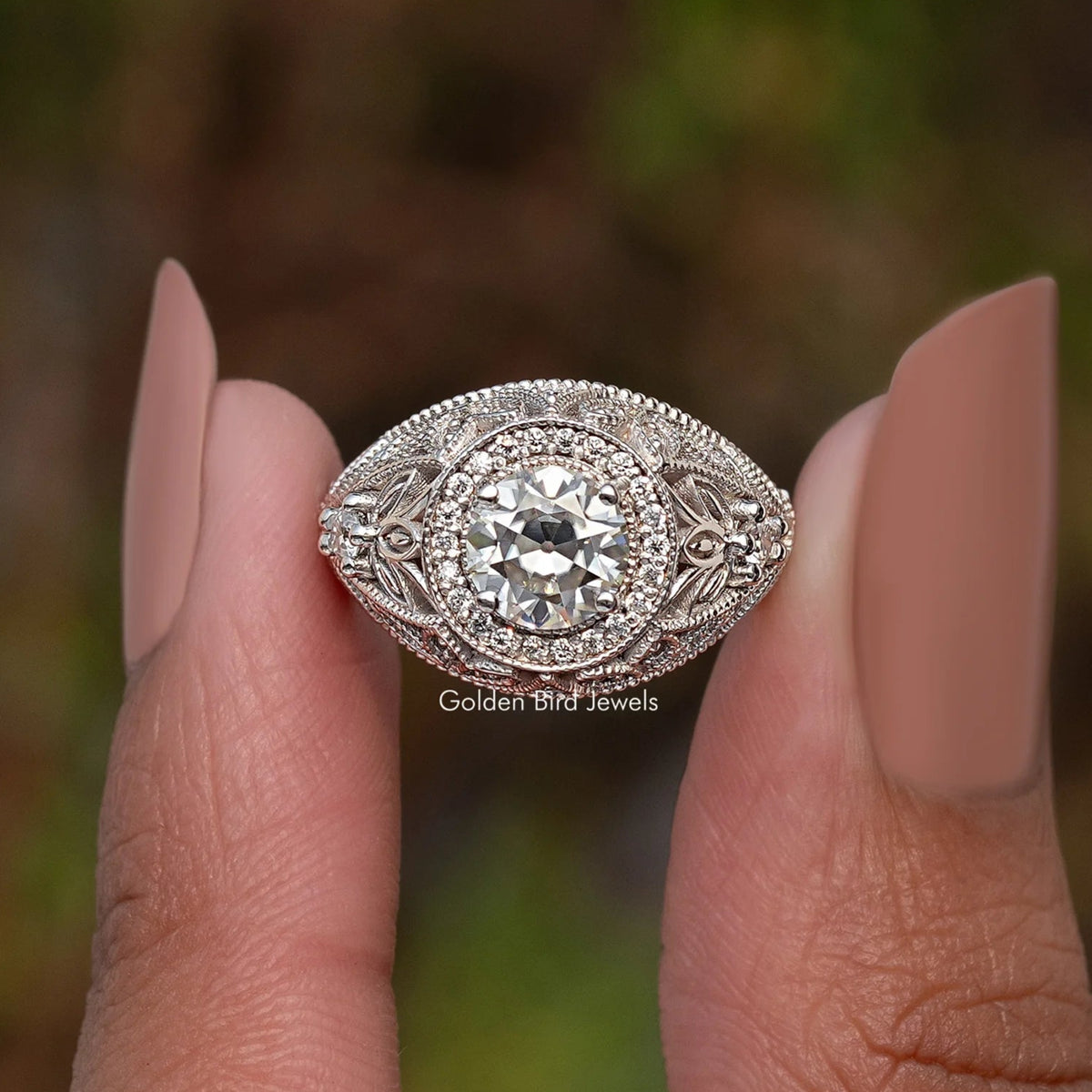 Vintage Moissanite Old European Round Cut Ring