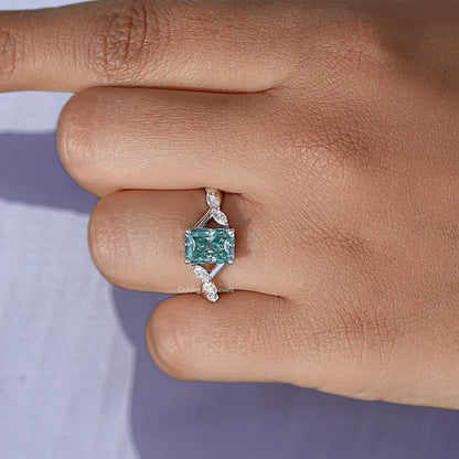 Radiant Cut Moissanite Gemstone Floral Anniversary Ring