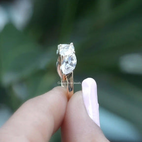 [In two finger front view of lab grown diamond marquise band set in prong setting]-[Golden Bird Jewels]