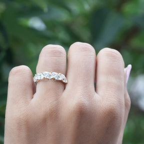 [In finger front view of wedding marquise cut band set in white gold]-[Golden Bird Jewels]