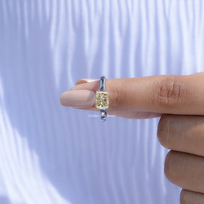 East West Yellow Radiant Moissanite Solitaire Ring