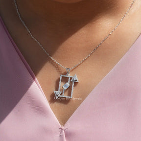 Full view of moissanite pendant in unique shape 