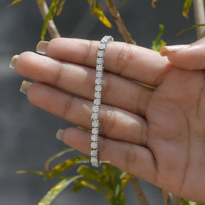 In hand showing view of moissanite bracelet for women 