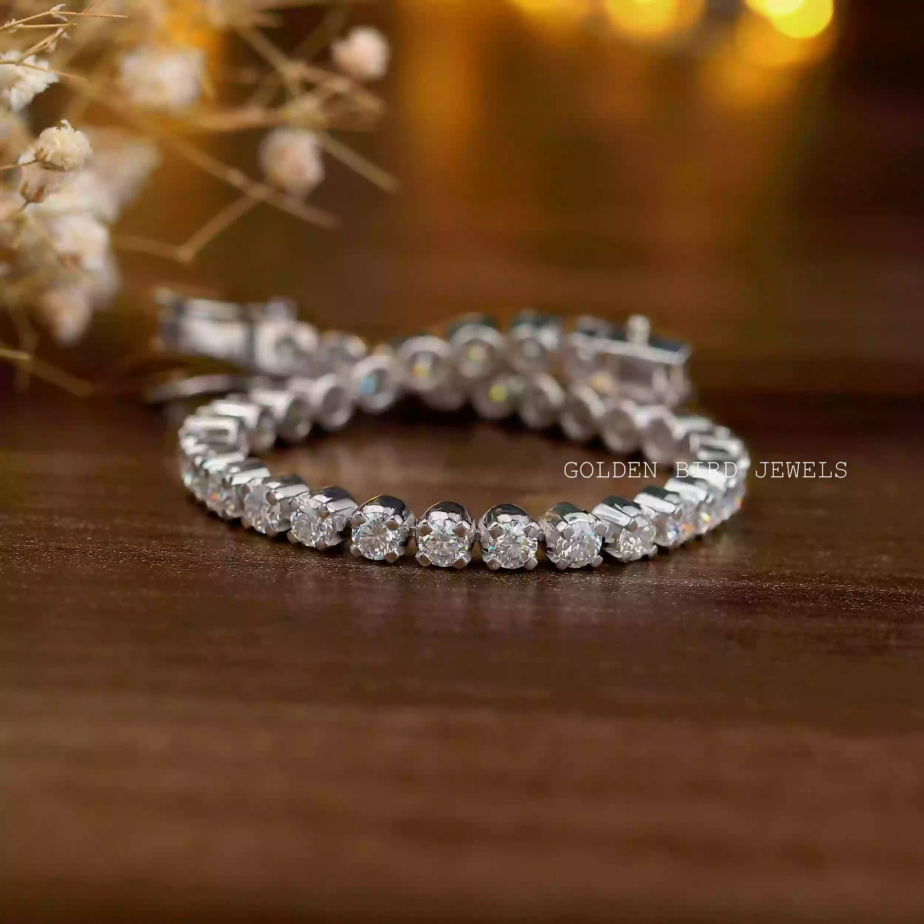 [14k  white gold round cut moissanite bracelet made of vvs clarity]-[Golden Bird Jewels]