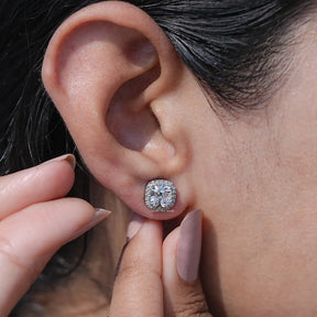 Square Old Mine Cushion Diamond Halo Stud Earrings