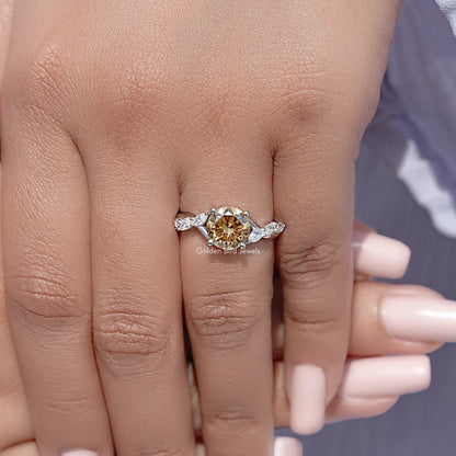 Yellow Round Cut Gemstone Moissanite Floral Wedding Ring