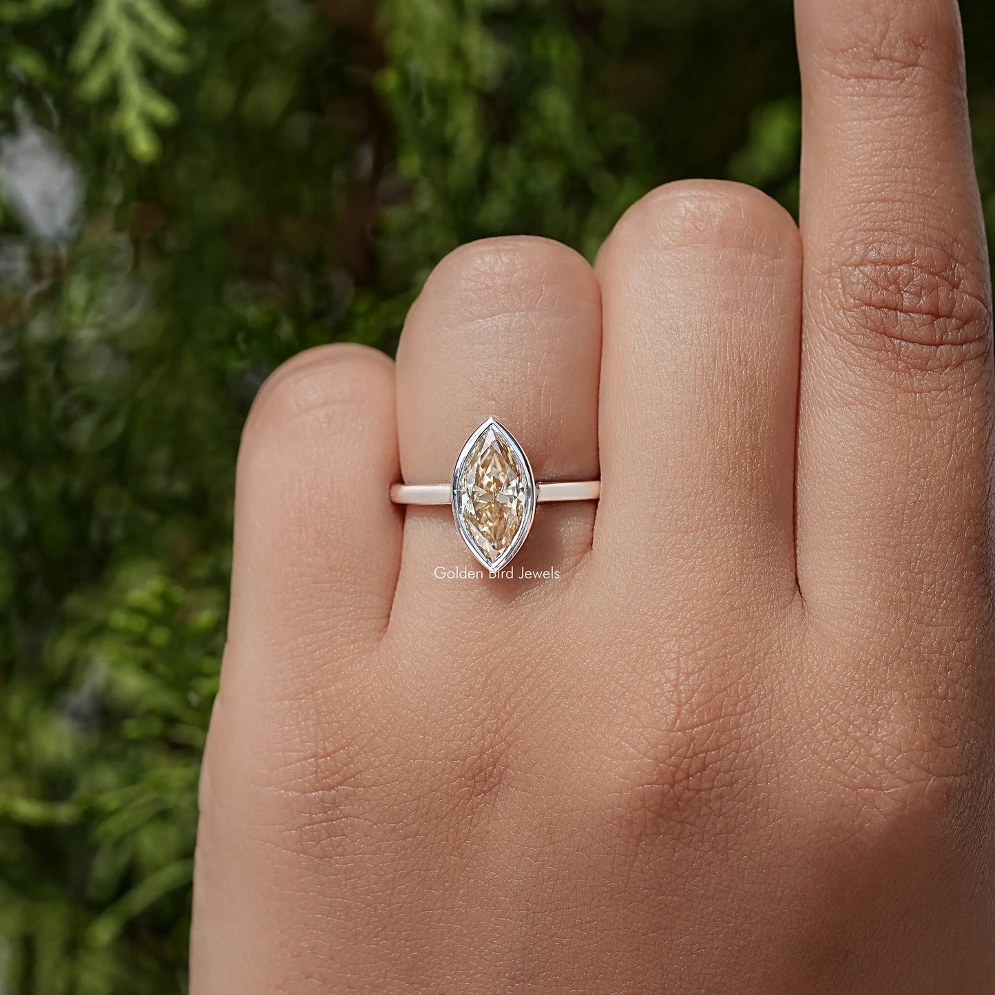 Marquise Bezel Set Diamond Moissanite Ring