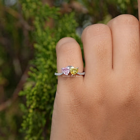 Yellow And Pink Heart Gemstone Toi Et Moi Ring