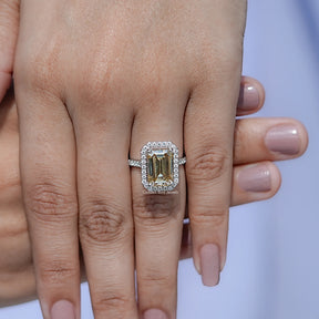 Emerald Moissanite Halo Engagement Ring