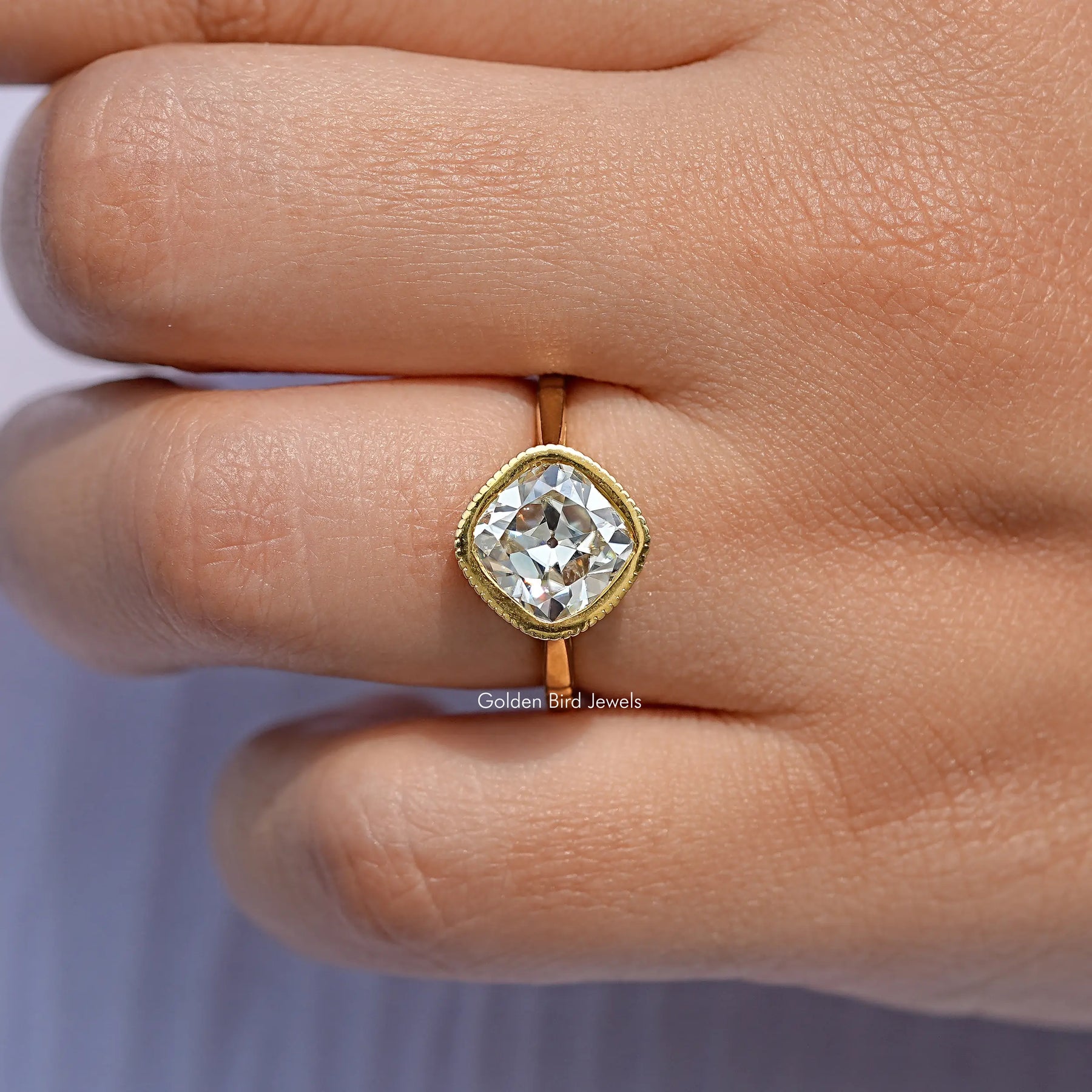 Old Mine Cushion Cut Bezel Set Solitaire Ring