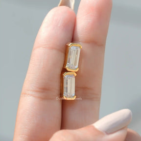 [Emerald cut studs made of half bezel setting]-[Golden Bird Jewels]