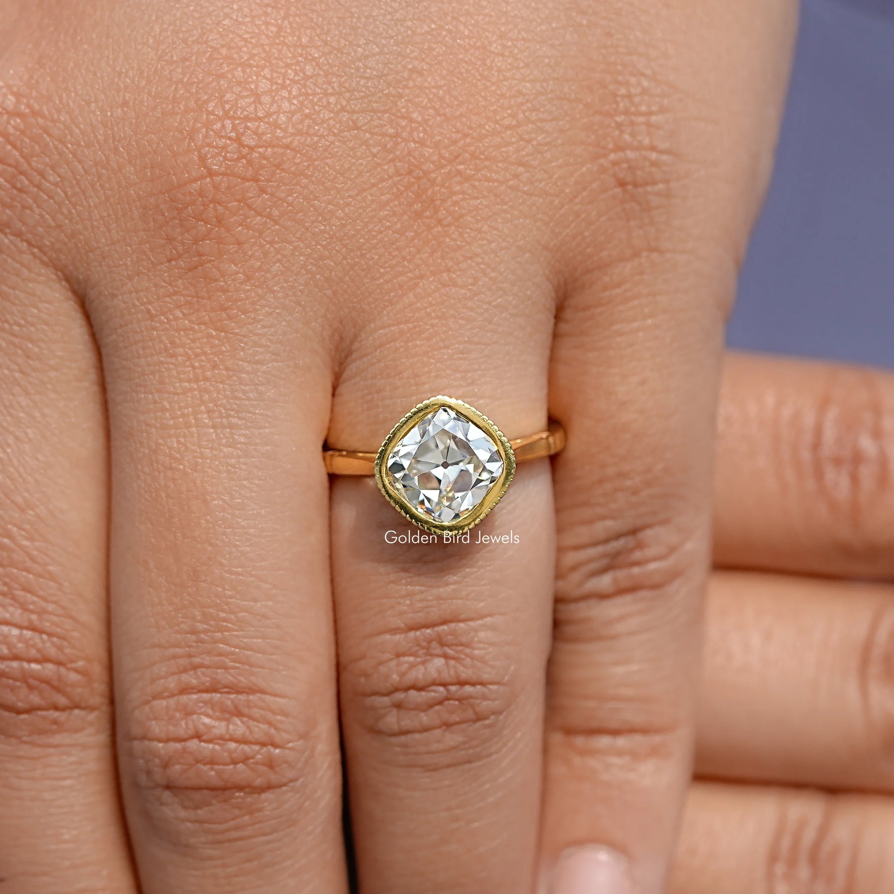 Old Mine Cushion Cut Bezel Set Solitaire Ring